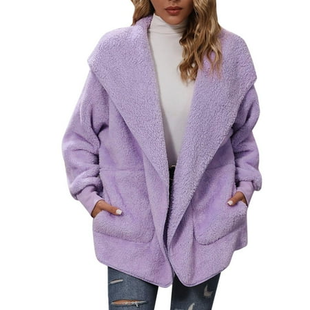 

2022 Womens Fleece Jacket Fuzzy Hooded Casual Coats Cardigan Sweaters With Pokets Scrub Fleece Jackets for Women A XL