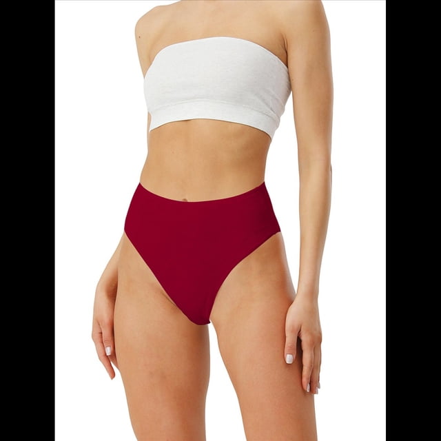 Braguitas de Algodón para Mujer, Talla Grande, con Medias Caderas, Cintura Alta, Color Liso, con Abertura Alta. Rojo XL