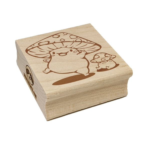 Happy Kawaii Mushroom Friends Square Rubber Stamp Stamping Scrapbooking Crafting - Small 1.25in