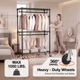 thumbnail image 2 of Heavy Duty Closet Garment Rack,3-Tier Adjustable Metal Freestanding Clothes Rack with 2 Rods and Side Hooks,Wheels,15.7" D x 29.5" W x 74.5" H,Black, 2 of 8