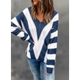 thumbnail image 4 of SHEWIN Women's Sweater Tops Lightweight Stripe Knit V Neck Long Sleeve Blue Jumper Tops 8 10, 4 of 9