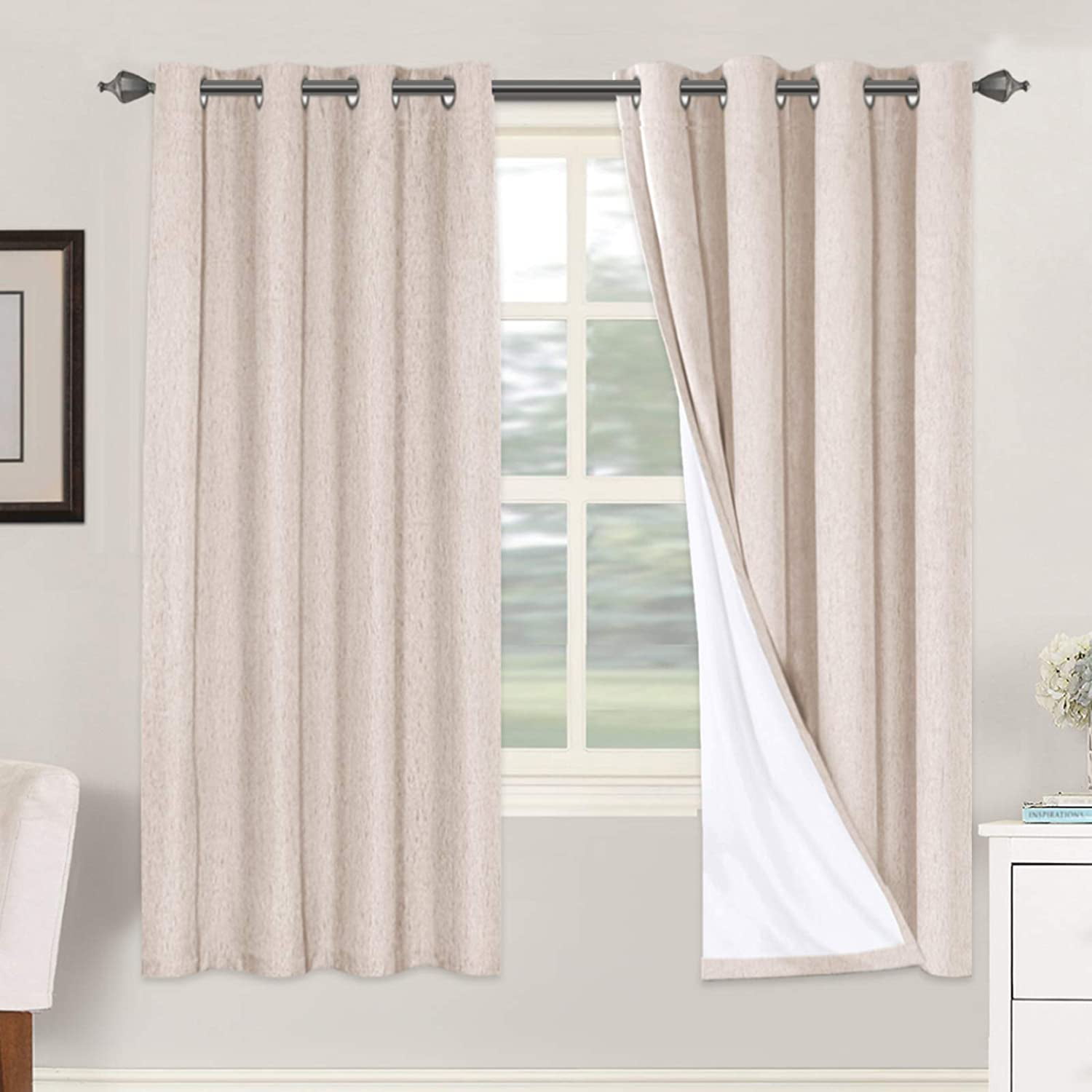 Linen Blackout Curtains 72 Inches Long 100% Absolutely Blackout Thermal