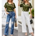thumbnail image 6 of MLDRA Women's Silk Pajama Set - V-Neck Short Sleeve & Shorts 2-Piece Soft Sleepwear Loungewear 2025, 6 of 6