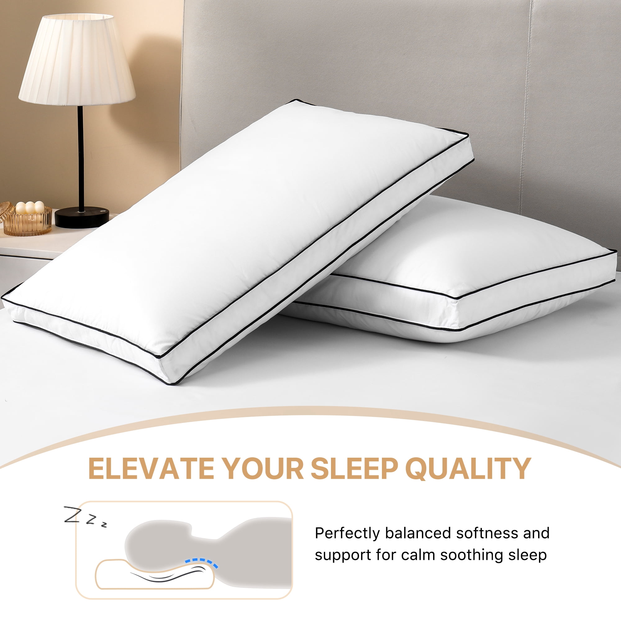 Howsheep Gusseted Feather Down Pillow Set of 2, Medium Firm Hotel Bed Pillows 2 Pack, Queen Size for Side Sleepers, 20 x 30 in