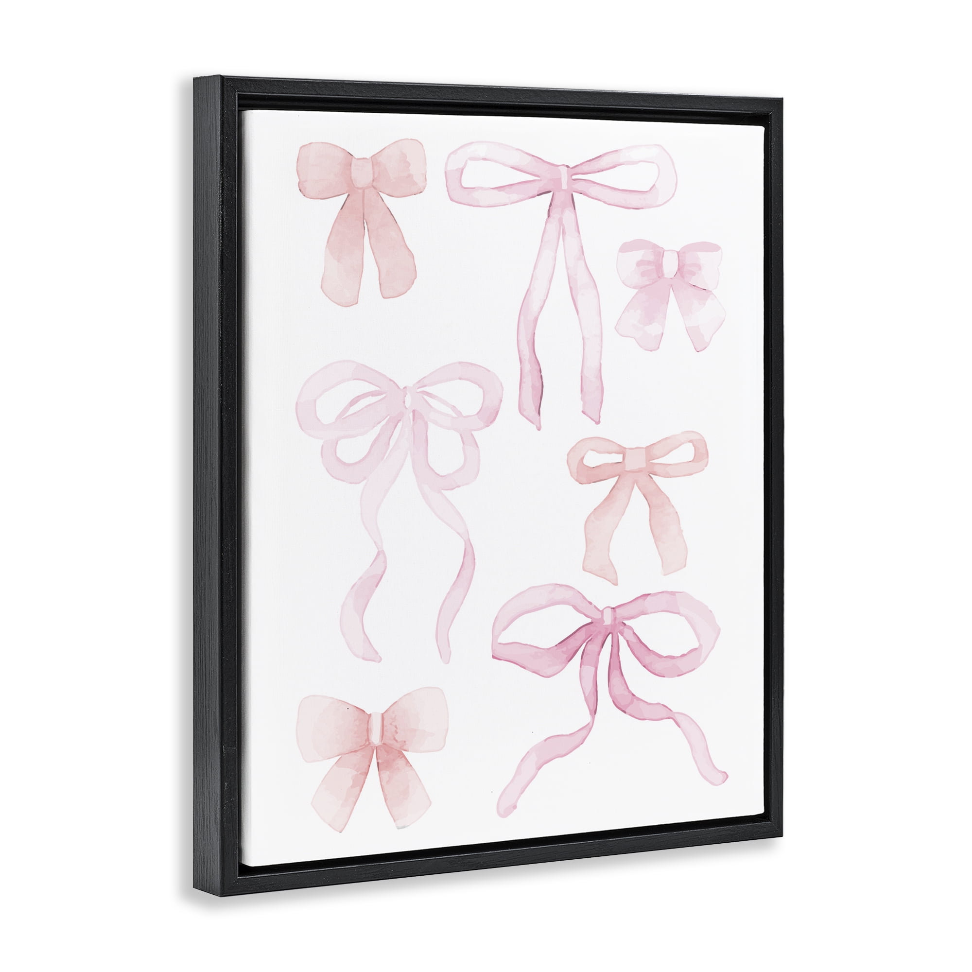 Pink Watercolor Bows Black Framed Floater Canvas Wall Art, design by Kim Allen