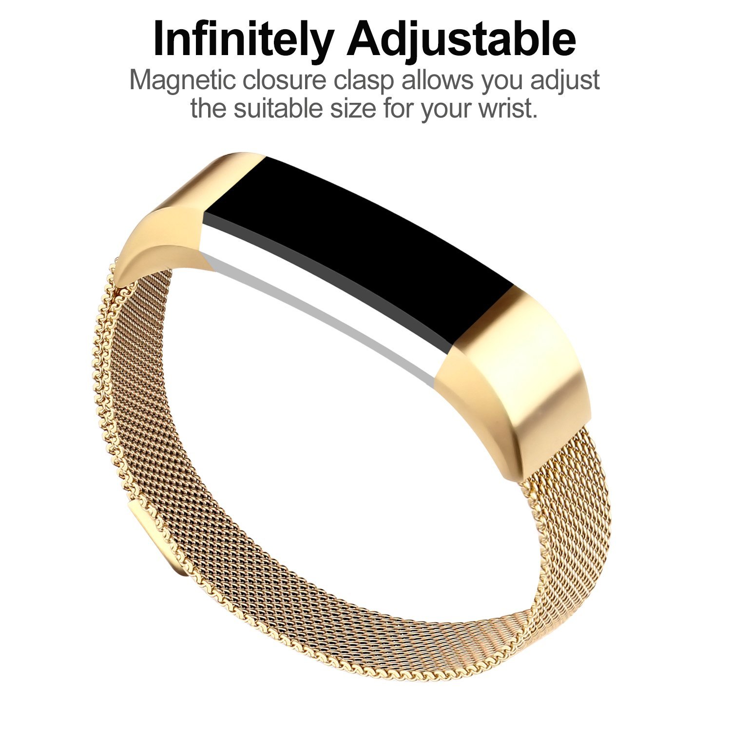 For Fitbit Alta Bands Alta HR Bands, Replacement Accessories Milanese Loop Stainless Steel Metal Bracelet Strap with Magnet Lock for Fitbit Alta HR Wristband-Gold - image 5 of 7