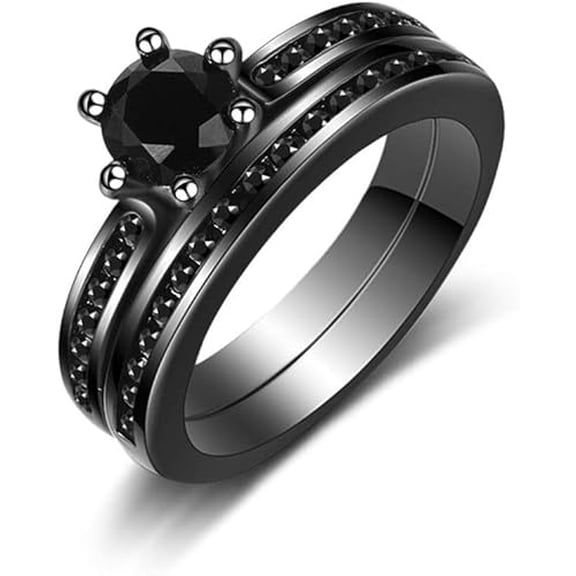 Rag Jewels 925 Sterling Silver 2.00 Ct Round Cut Black Diamond Wedding Engagement Thanksgiving Christmas Bridal Ring Set 14K Black Gold Plated For Women's -4.5