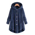 thumbnail image 2 of Womens Winter Jacket Plus Size Button Plush Tops Hooded Loose Cardigan Wool Coat Jacket Pink XXXXXL, 2 of 6