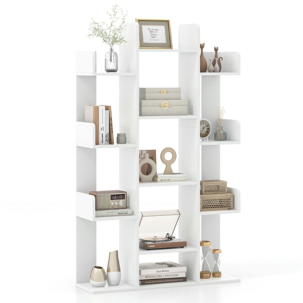 Demi Bonn 8-Tier Bookshelf Tree-Shaped Bookcase with 13 Open Compartments, White