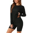 thumbnail image 4 of INSPIRE CHIC Women's 2 Piece Lounge Sets Ribbed Knit Matching Outfits Long Sleeve Top with Biker Shorts Sweatsuits S Black, 4 of 6
