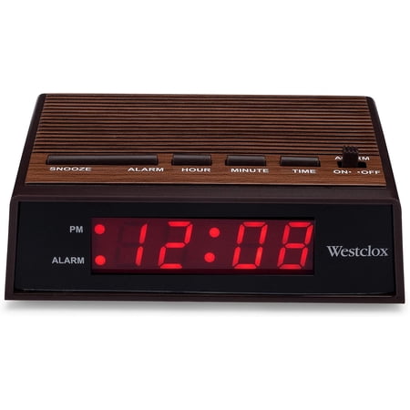 Retro Wood Style Small Night Table Alarm Clock with Red LED Display, 9-Minute Snooze, Battery Backup, Easy Electric Operation for Bedroom, Home or Office – Woodgrain