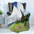 thumbnail image 4 of Balinese Soft Flannel Fleece Blanket, Pura Ulun Danu Building Bali Tropic Flowers Water Plants Tower in Sea Scenery, Cozy Plush for Indoor and Outdoor Use, 70" x 90", Green Pink Blue, by Ambesonne, 4 of 5