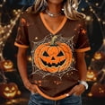 thumbnail image 2 of SIYUDAN Womens Halloween Shirt V Neck Short Sleeve Pumpkin Shirts for Women Womens Graphic T Shirts Brown Tahirt Fall Tshirts, Size XL, 2 of 6