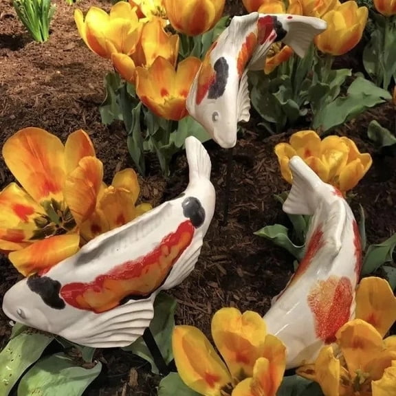 CxhicLuv Resin Koi Fish Garden Sculpture, Durable Handmade Outdoor Fish Statue, Garden Ornament for Flower Beds, Patios & Yard Decorations, Unique Garden Art