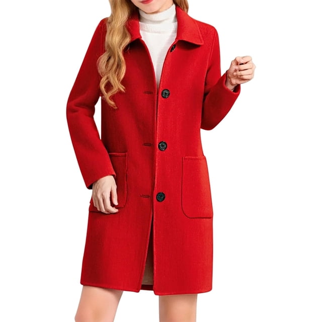 NTACZA Manteaux Rouges pour Femmes Trench Chic Pardessus Mode Urbaine Boutonné Col à Revers Manteaux Unis Vestes pour Femmes m