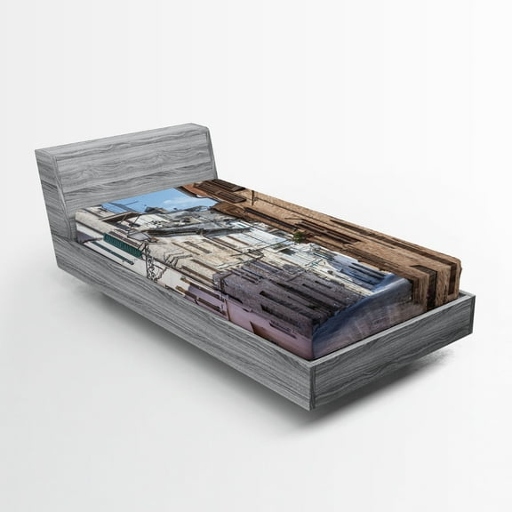 Ambesonne Rustic Fitted Sheet, Italian Town Street, Twin Size, Multicolor