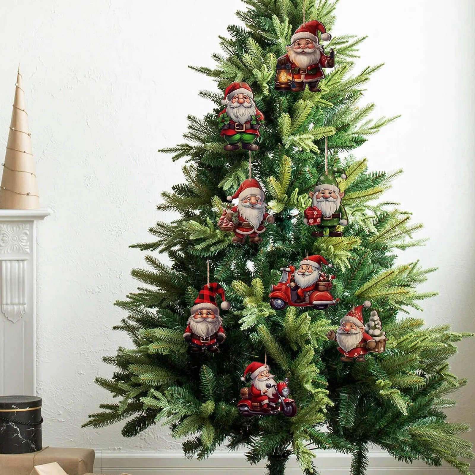 GORGECRAFT 20 Pièces Noël Bois Gnome Ornements - Découpes Père Noël + Arbres, Corde Jute Pour DIY Et Déco Sapin