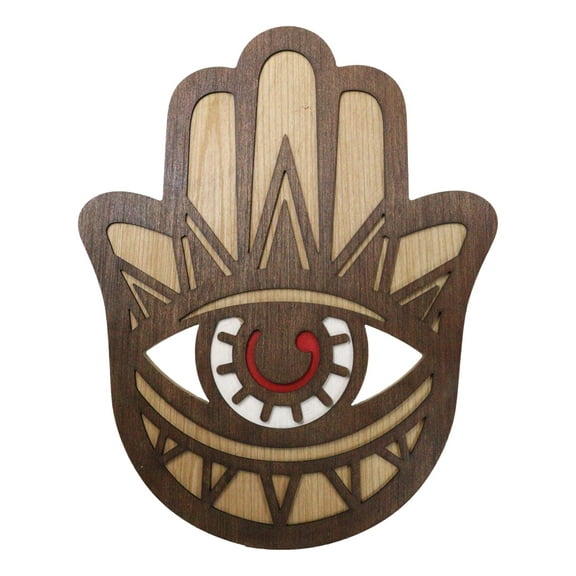 Hand of Fatima Hamsa Palm with Evil Eye Amulet of Protection MDF Wood Wall Decor