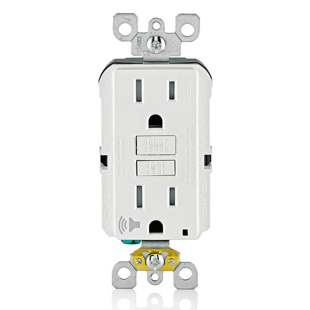 Leviton GFCI Outlet con alarma audible 20 Amp Autoprueba resistente a manipulaciones con luz indicadora LED Ideal para refrigeradores en garajes GFTA2-W Blanco