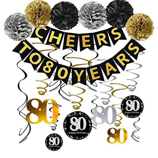 Famoby 80th Birthday Party Decorations Kit - Gold Glittery Cheers to 80  Years Banner,Poms,12Pcs Sparkling 80 Hanging Swirl for 80th Anniversary  Decorations 80 Years Old Party Supplies - Walmart.com