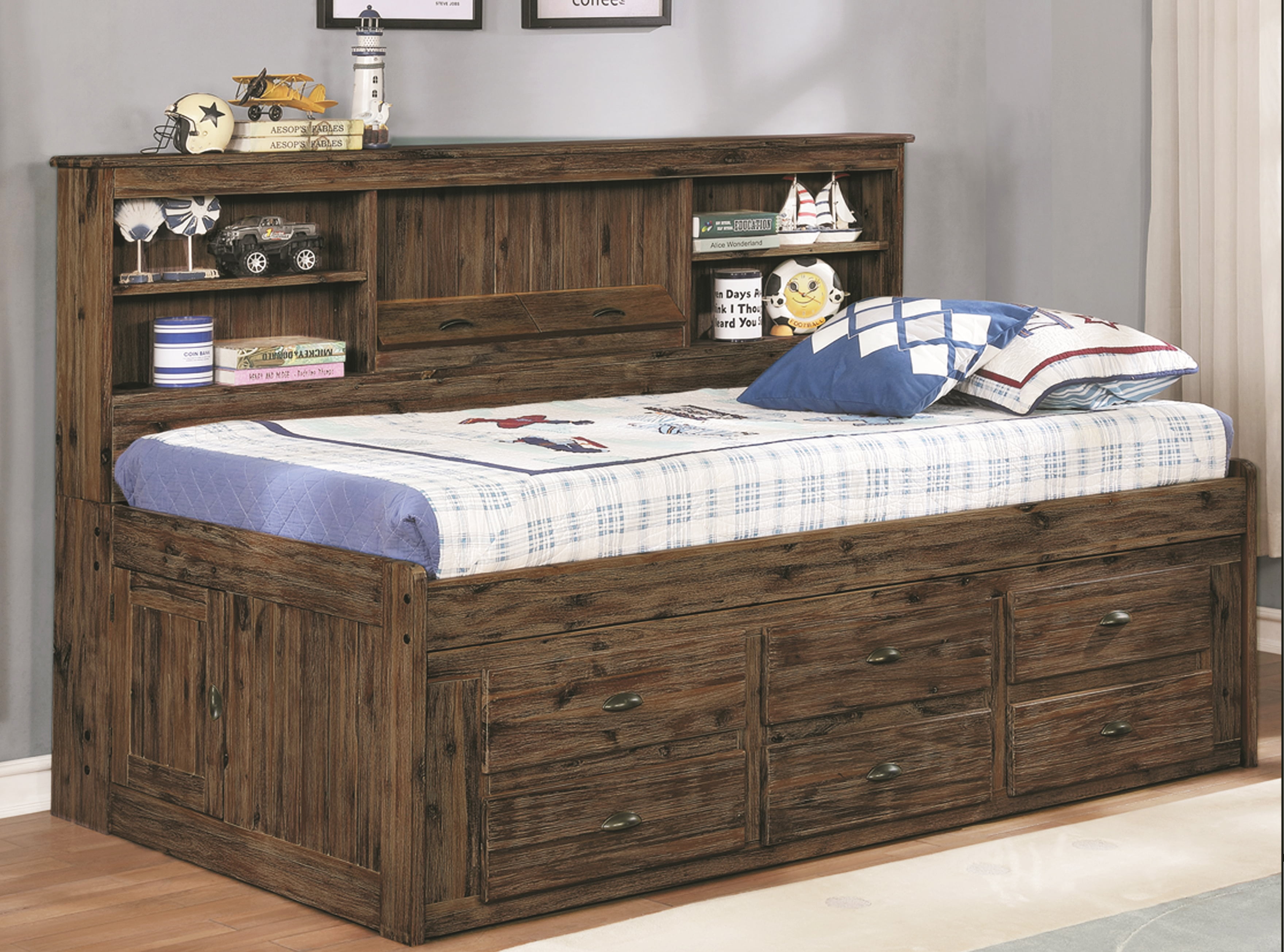 Acacia Hardwood Twin Daybed, Daybed With Bookcase Headboard
