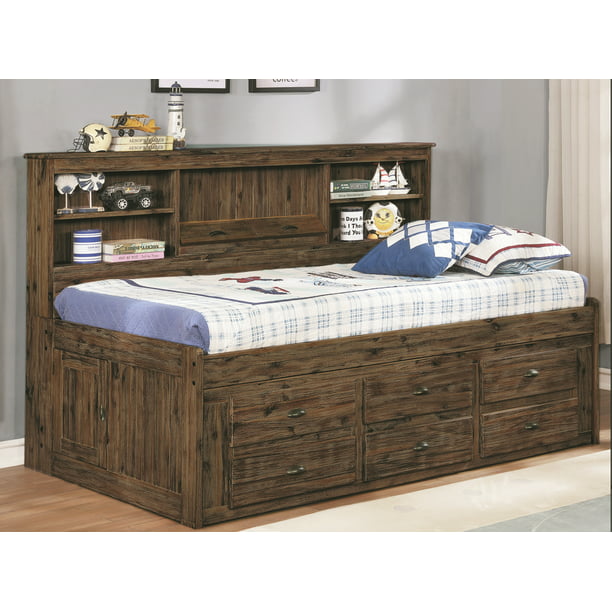 Lengthwise Bookcase Storage Headboard, Twin Bookcase Daybed With 6 Drawers