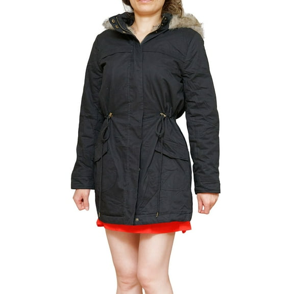 Charlotte Russe Women's Faux Fur-Trim Hooded Drawstring Waistband Cozy Anorak Winter Jacket L