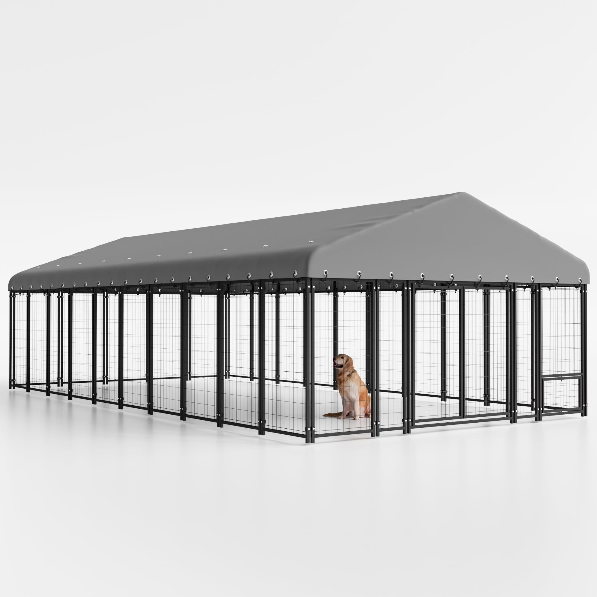 Sweecci 10x20FT Heavy Duty Outdoor Dog Kennel, Double Door Metal Dog Cage with 360° Feeding Door, Waterproof Roof, Secure Playpen for Large Dogs & Small Pets, Easy Assembly