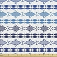 thumbnail image 1 of Marine Fabric by the Yard, Aquatic Tones Fishes Swimming in the Sea Style Underwater Cartoon, Decorative Upholstery Fabric for Chairs & Home Accents, Indigo Sea Blue White by Ambesonne, 1 of 5