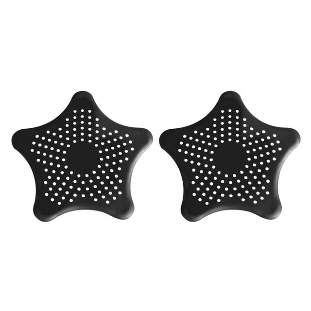 Ounissouiy Colador de fregadero de estrella de cinco puntas de silicona para cocina, filtro de baño, desagües de suelo, coladores de filtro de Negro 2piezas