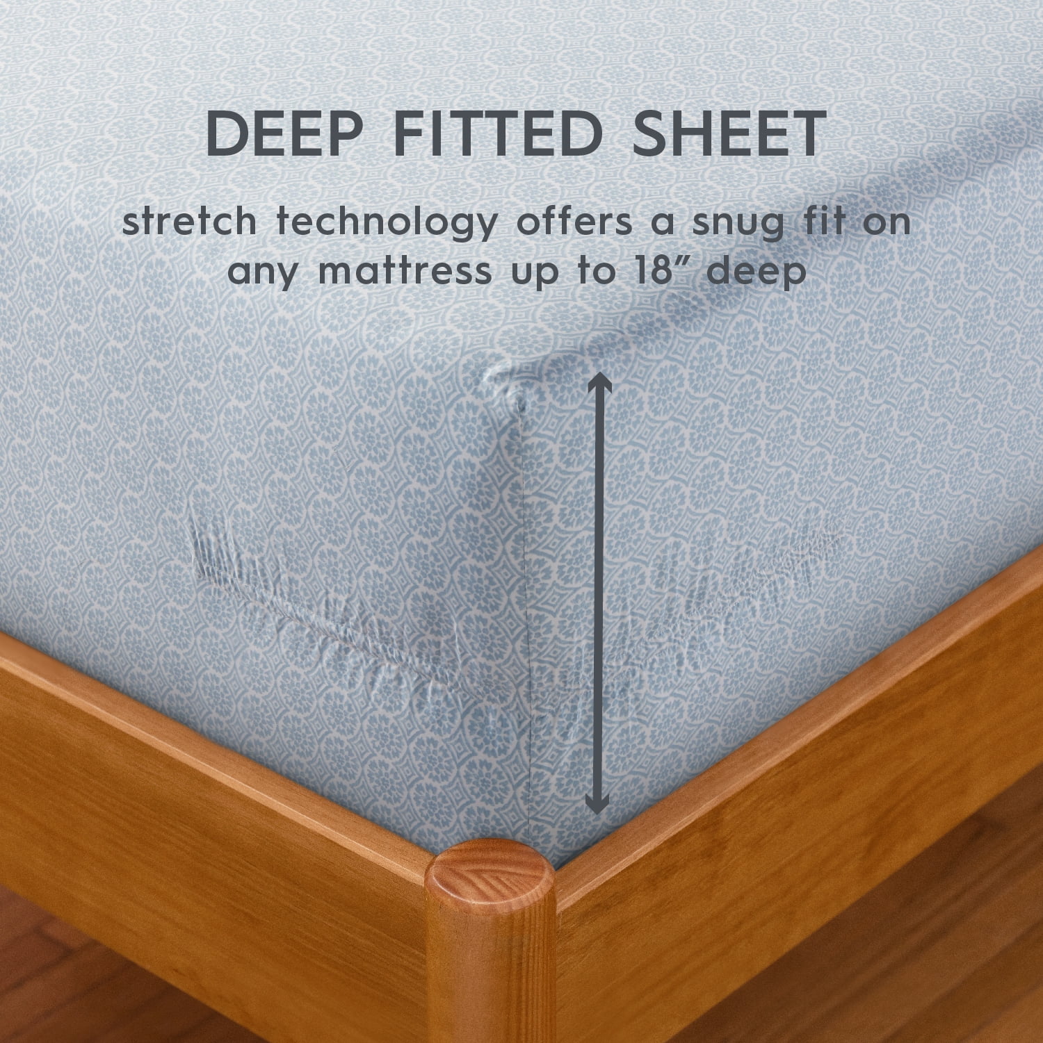 Better Homes & Gardens 4-Piece 300 Thread Count Muted Suzani Soft Silver Cotton Sateen Bed Sheet Set, King