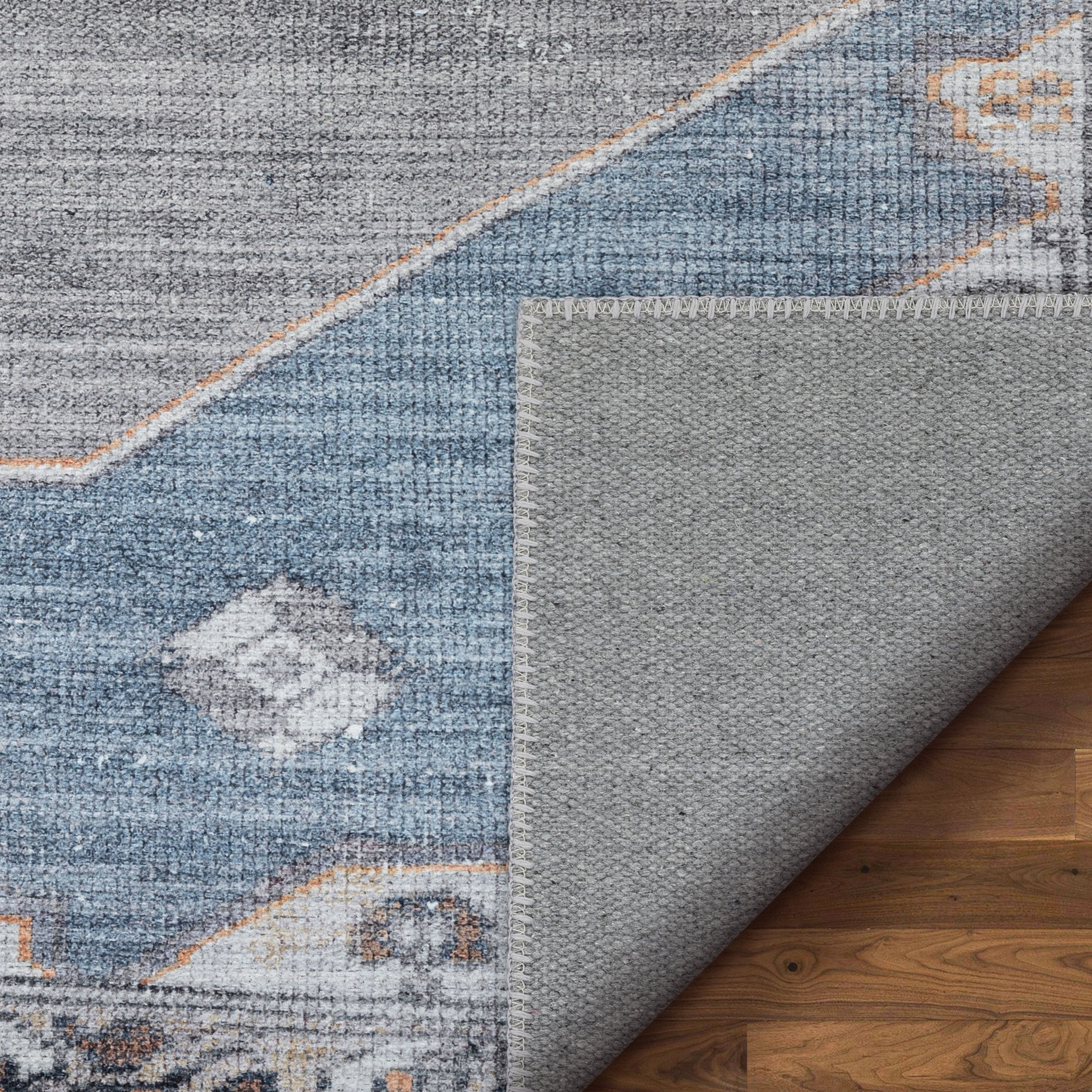 Well Woven Lotus Cambria Light Blue Vintage Medallion Oriental 5'3" x 7'3" Machine Washable Flat-Weave Area Rug