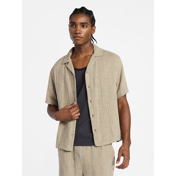 No Boundaries Check Gauze Shirt with Short Sleeves, Men's XS-5XL