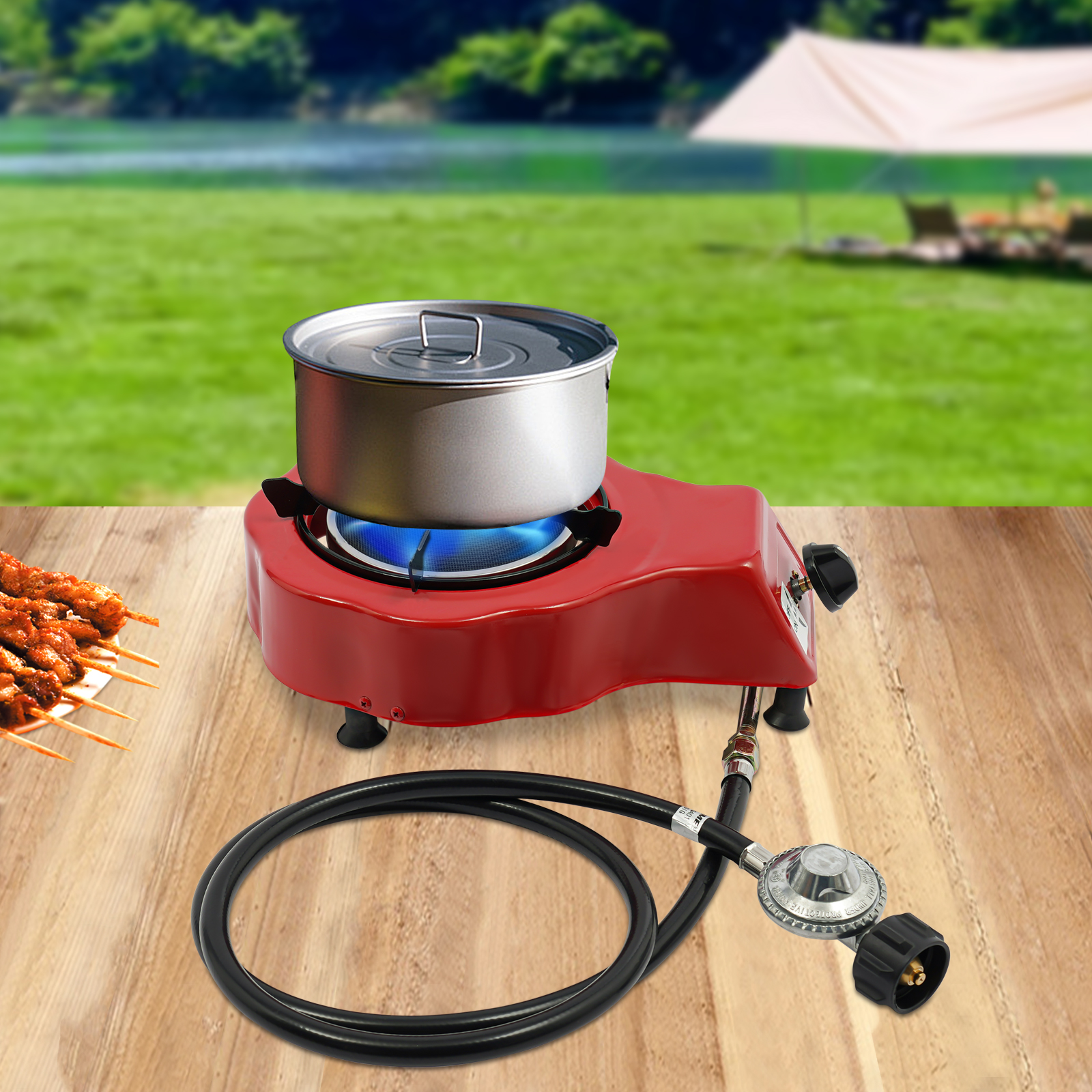 LPG Single Gas Stove Burner Portable Propane Outdoor Camping Cooking BBQ w/Hose for Outdoor or Indoor Use