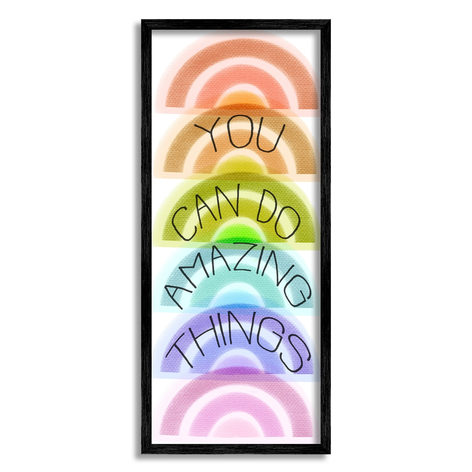 Stupell Industries You Can Do Amazing Things Phrase Stacked Rainbows Inspirational Painting Gray Framed Art Print Wall Art, 13 x 30