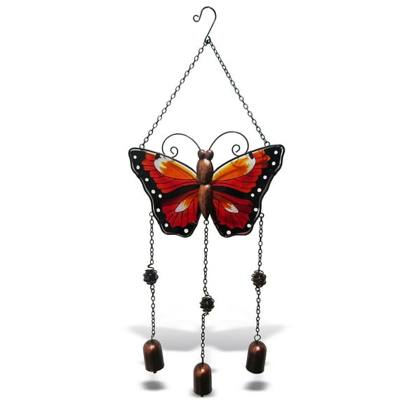 CoTa Global Red Butterfly Wind Chime - Handmade Glass & Metal Chime - Wild Life Hanging Decor - Colorful Home Decor Gift, Indoor & Outdoor Hanging Decoration For Porch, Patio & Garden - 25.4 Inches