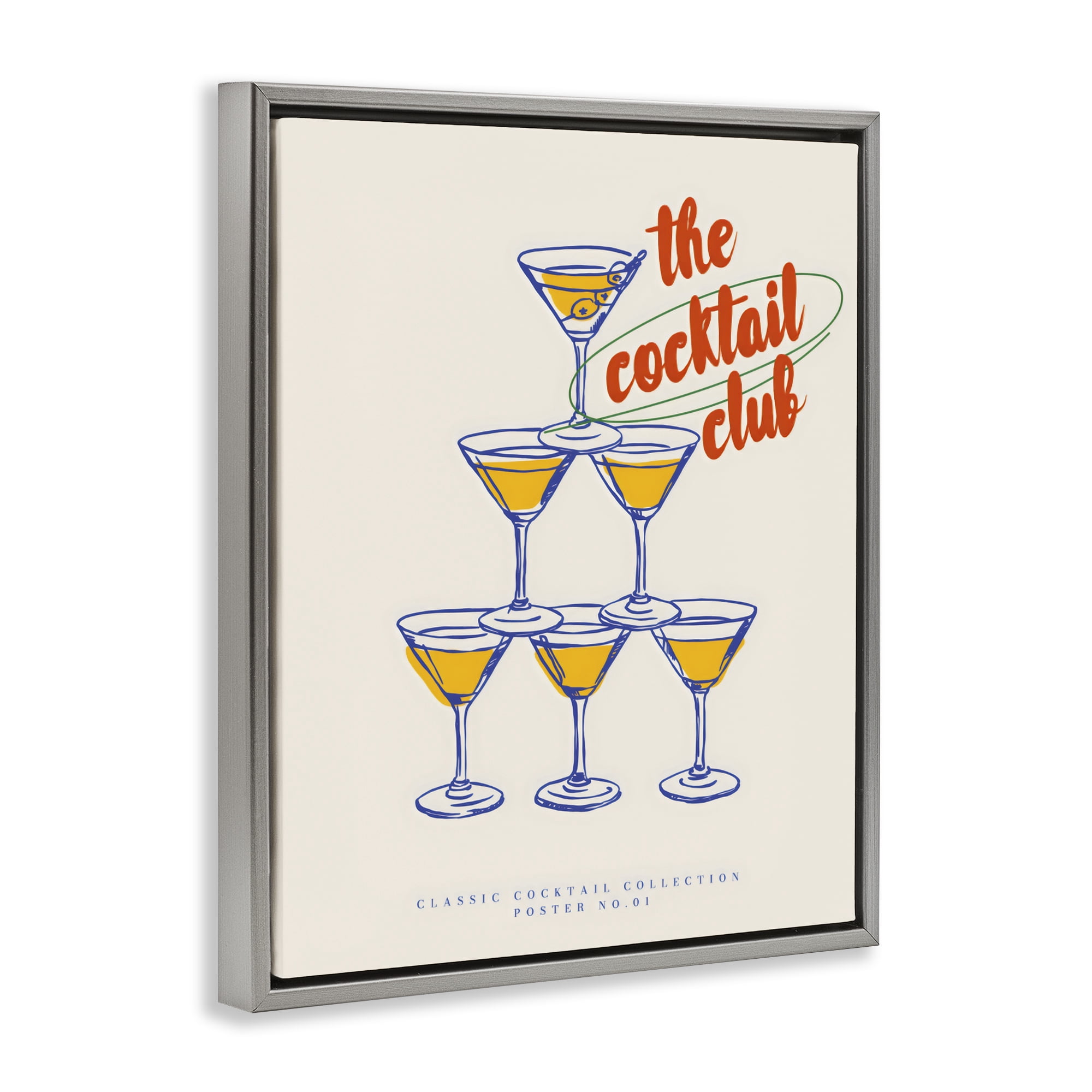 Stupell Industries Tower Toast Cocktail Club Gray Framed Floater Canvas Wall Art, design by The Prints Vibe