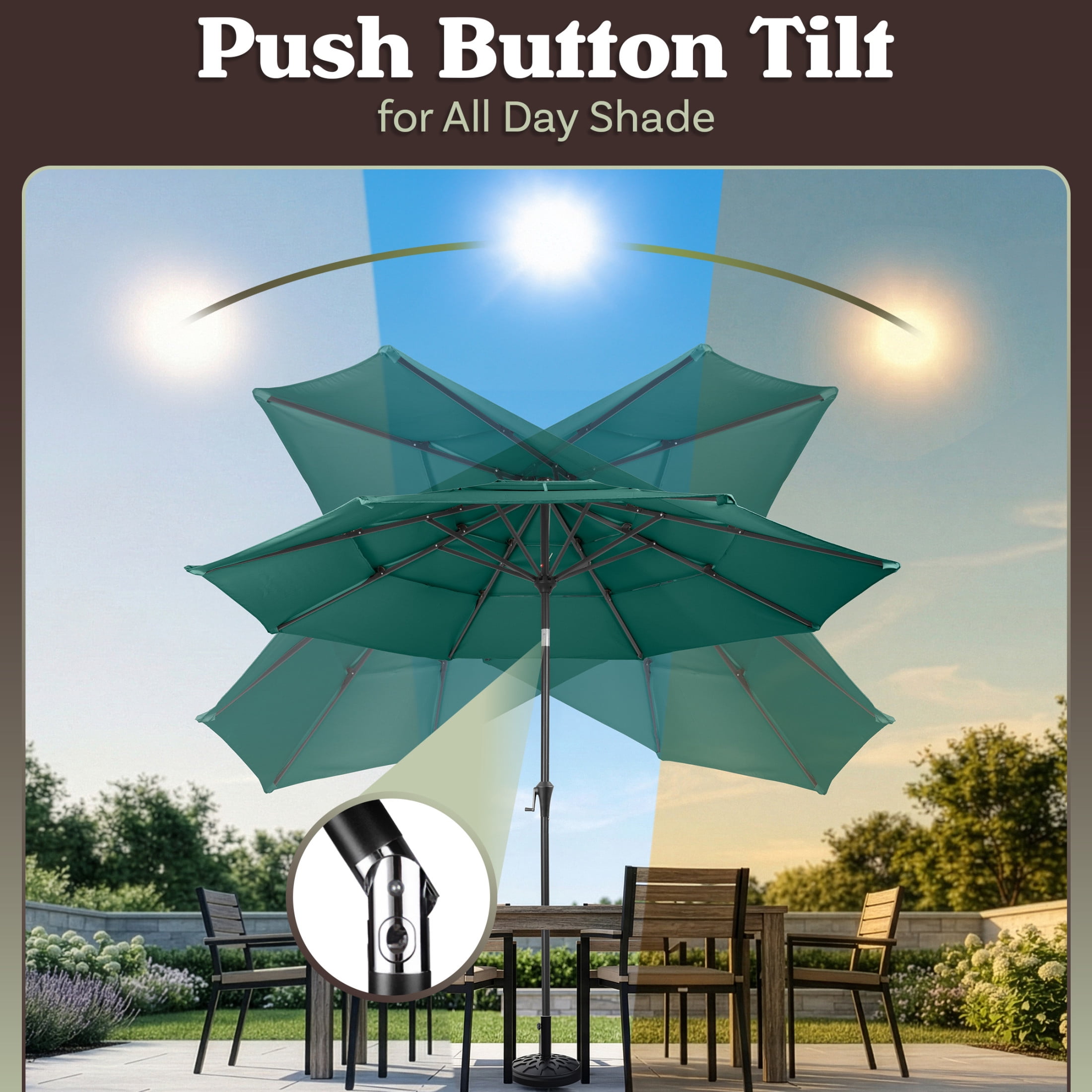 Pure Garden 10ft 3-Tier Umbrella for Patio Shade Canopy with 19lb Base, Dark Green