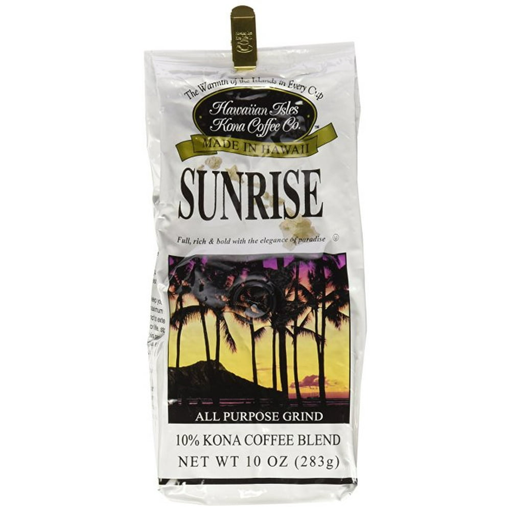 Hawaiian Isles Kona Coffee Co. Kona Sunrise Ground Coffee, 10 ounce bag