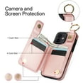 thumbnail image 6 of Wallet Case for iPhone 12 Mini, Premium Vintage PU Leather Magnetic Closure Handbag Zipper Pocket Case Kickstand Card Holder Slots with Ring Hook Shockproof Flip Cover for iPhone 12 Mini, Rosegold, 6 of 9