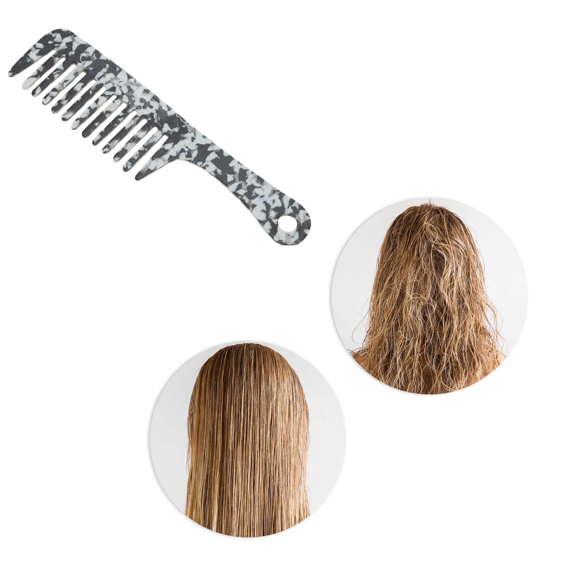 Unique Bargains 1 Pc Marble Handle Hair Comb for All Hair Types Styles Black, White