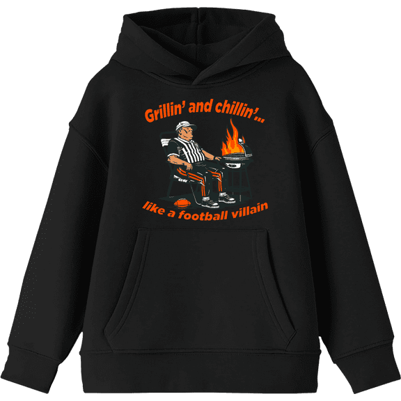 Grillin' and Chillin' Like A Football Villain Youth Black Long Sleeve Hoodie-Medium