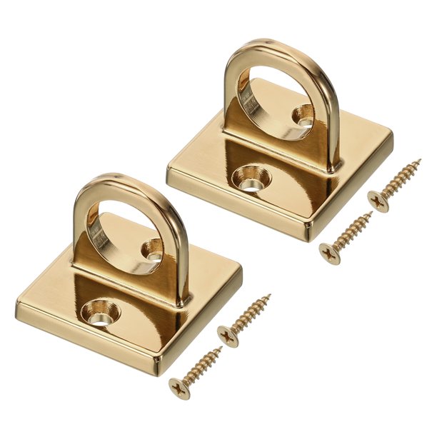 Ganchos en U de placa de ojo de Uxcell, ganchos de metal para techo, bucle de montaje en pared con tornillos, ganchos de anillo brillantes dorados, paquete de 2