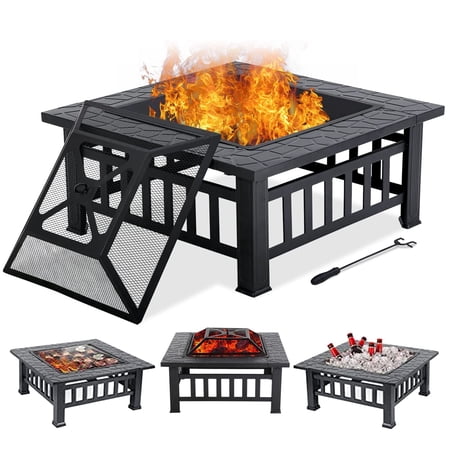YDLW 32 Inch Square Fire Pit,Outdoor Fire Pit,Wood Burning Firepit,Bonfire Fire Pit,Firepits for Outside,Camping, Backyard, Patio,Bonfire