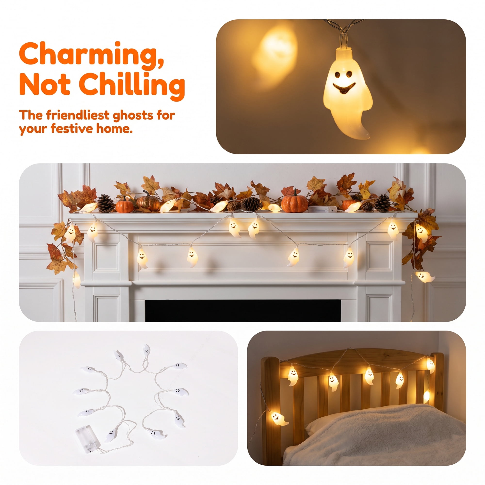 Unique Bargains Halloween Ghost-shaped Fairy Lights 4.9 ft Ghost Battery Operated