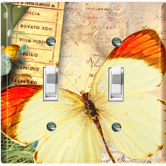 Metal Light Switch Plate Cover Nature Butterfly Scripture Damask Beige BUT034