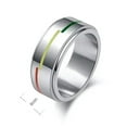 thumbnail image 2 of 8MM Rainbow Stripe Titanium Steel Silver Band Men/Women's Wedding Ring Size 6-11, 2 of 6