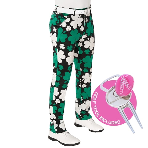 Royal & Awesome Paddy Par! Crazy Golf Pants for Men, Funny Golf Pants Men Slacks, Mens Golf Pants, Colorful Funky Golf Pants, Green Shamrock Pants Men