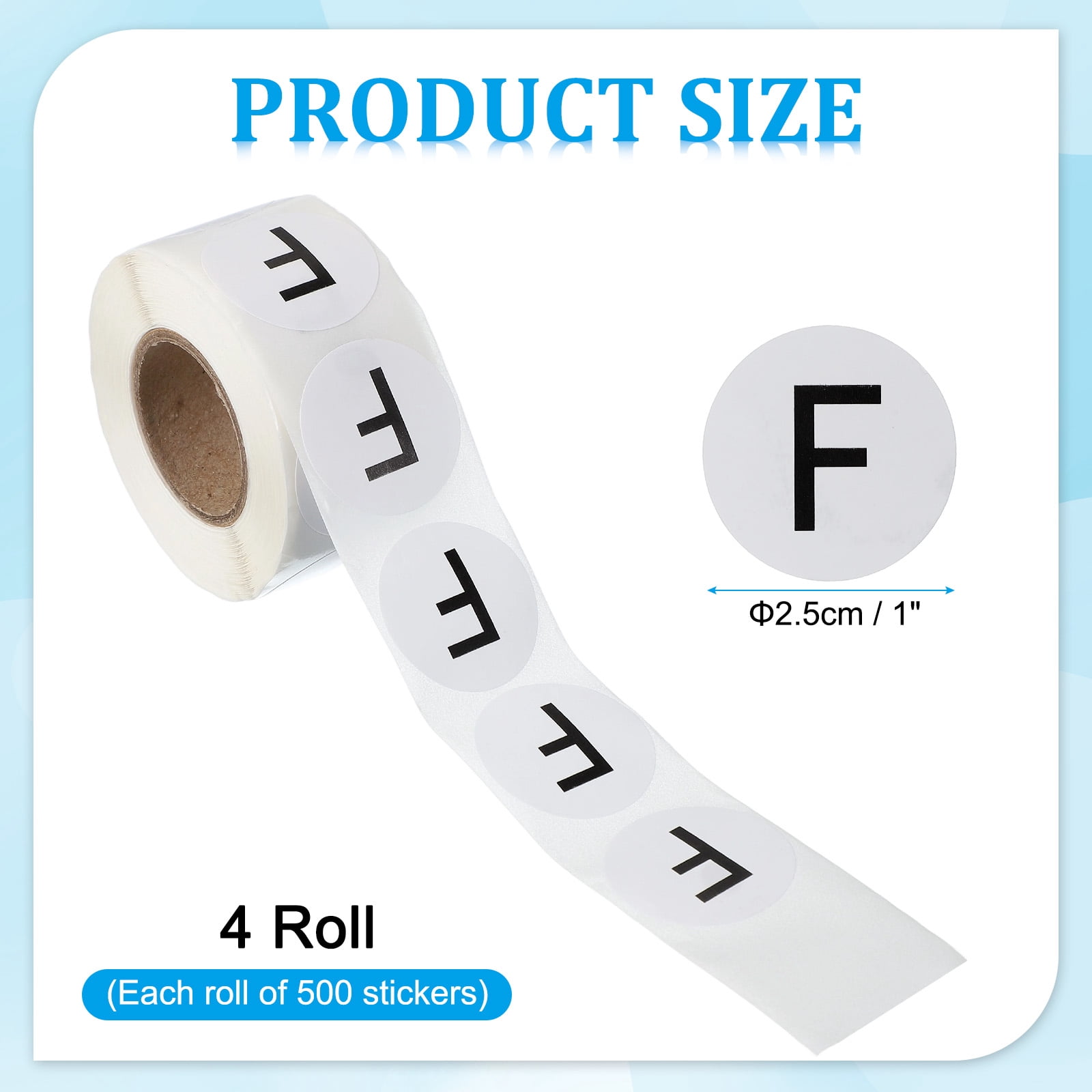 Uxcell 1" Round Letter F Stickers, Self-Adhesive Alphabet Stickers for Organization Storage Inventory 4 Rolls