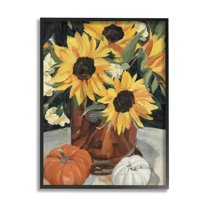 Stupell Industries Quaint Rustic Sunflower Vase Autumn Pumpkin Still-Life, 16 x 20, Designed by Annie Warren